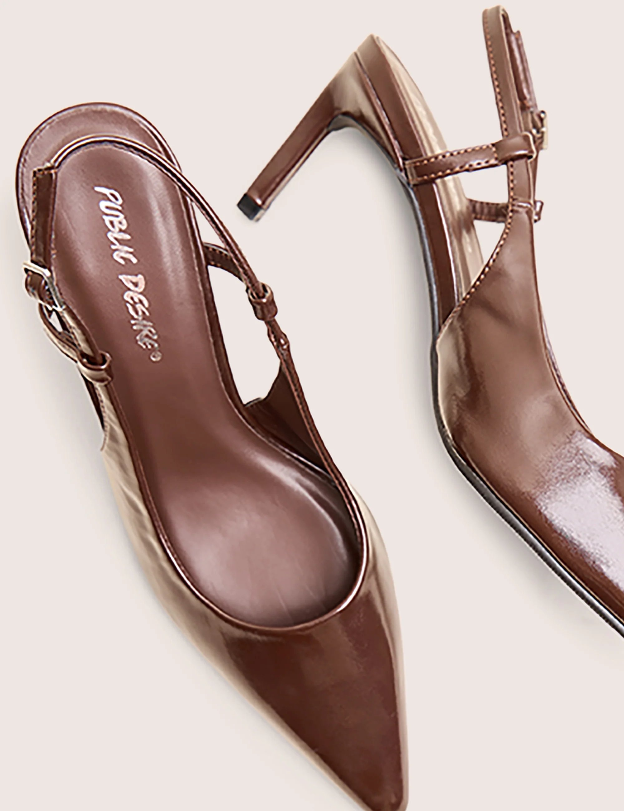 Public Desire Salsa Chocolate Sling Back Pointed Toe Heels - 4