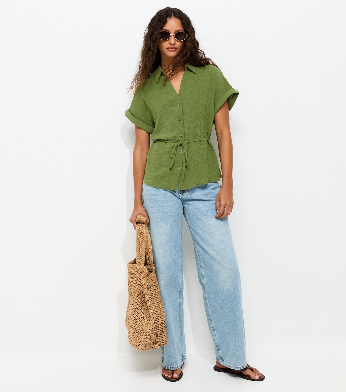 New Look Women's Dark Khaki Belted Short Sleeve Shirt New Look - 3