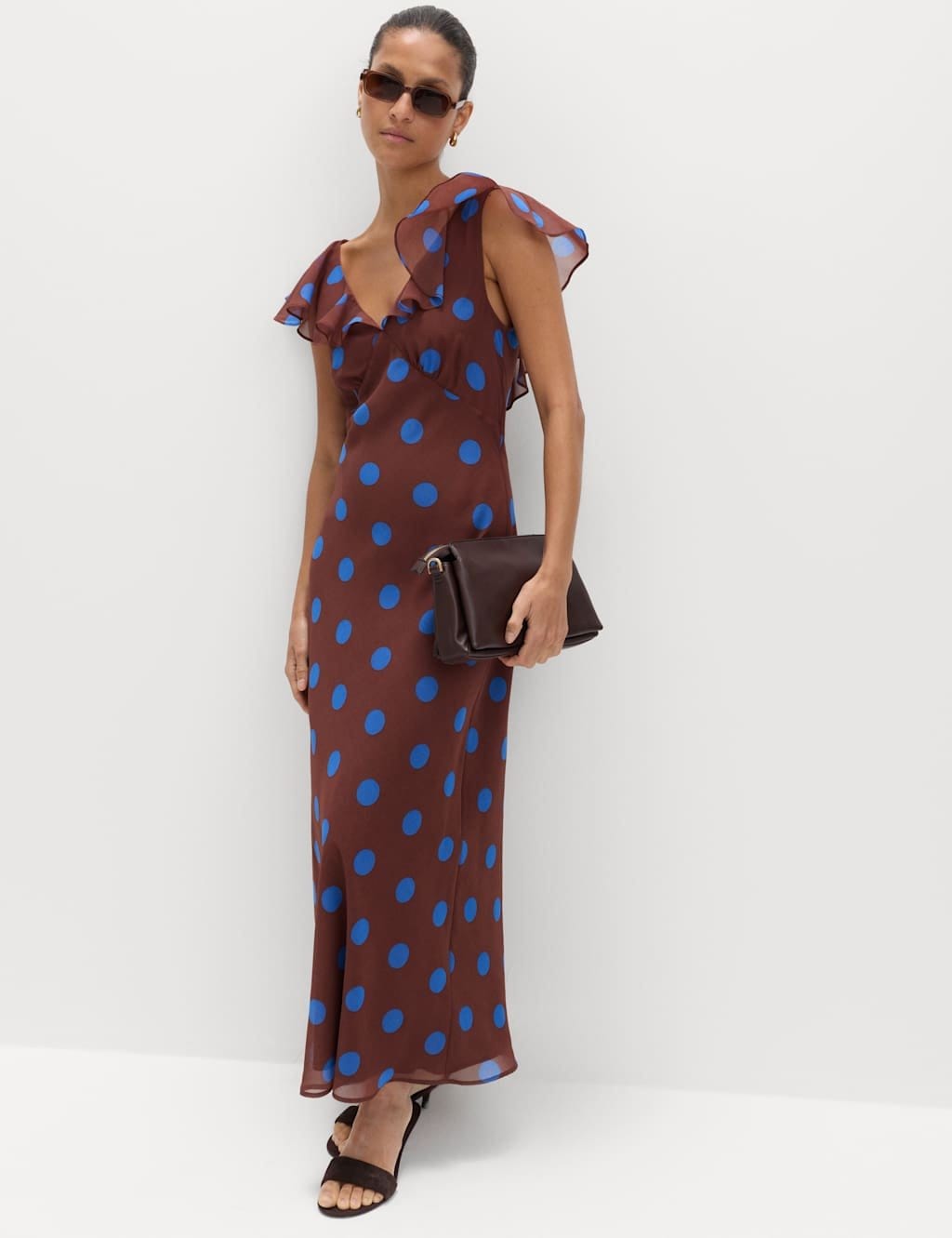 M&S Brown Mix Polka Dot V-Neck Midi Dress