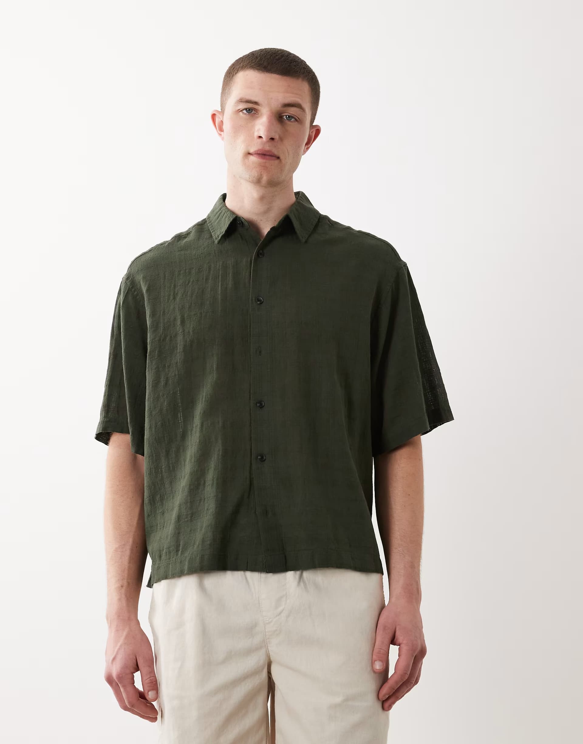 ASOS ASOS DESIGN boxy oversized shirt with linen in dark green