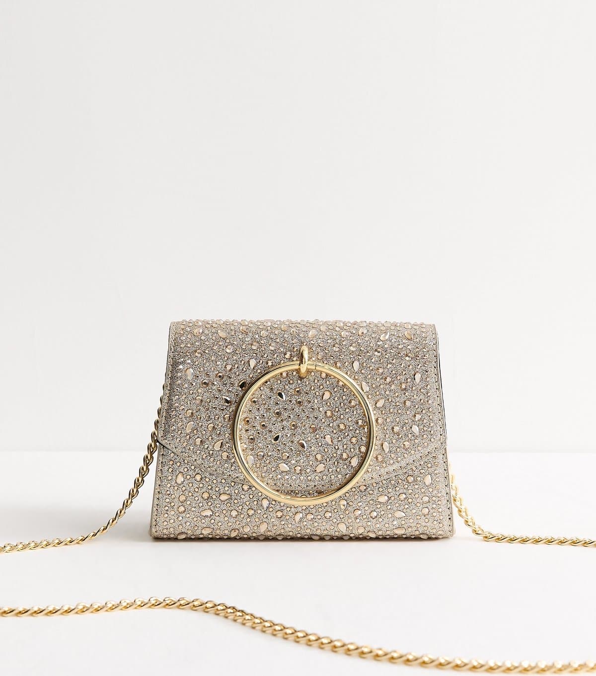 New Look Gold Gem Embellished Circular Handle Clutch Bag New Look
