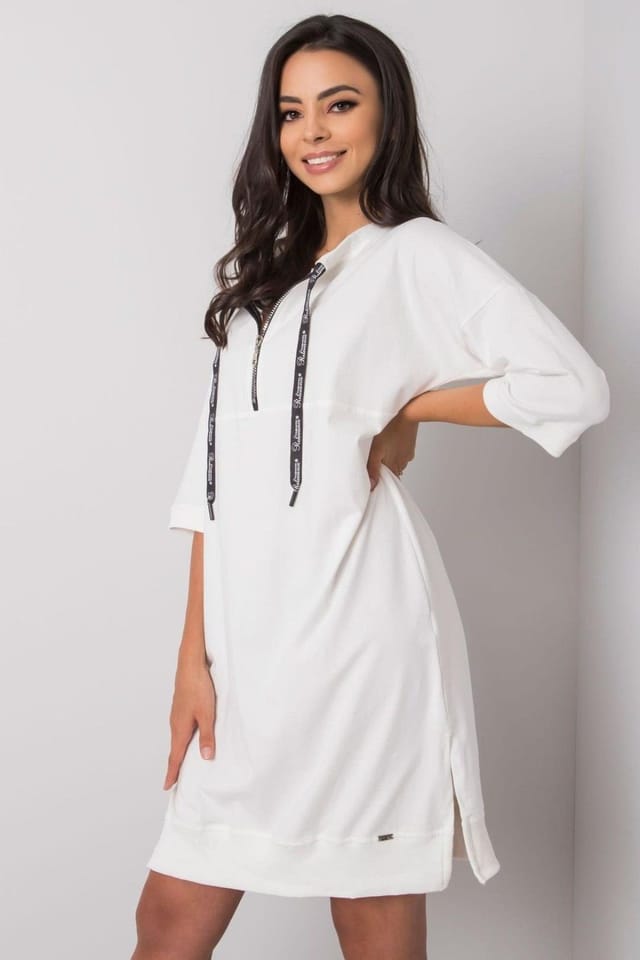 Love Lace Love Lace Women's Cotton Zipper Dress with 3/4 Sleeves in Off-White - 2