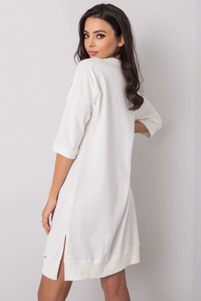Love Lace Love Lace Women's Cotton Zipper Dress with 3/4 Sleeves in Off-White - 3