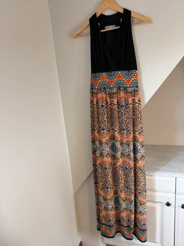 Wallis Wallis Boho Multi Colour Paisley Tribal Print Maxi Dress Black Halter Neck Summer Holiday Size 10 - 1