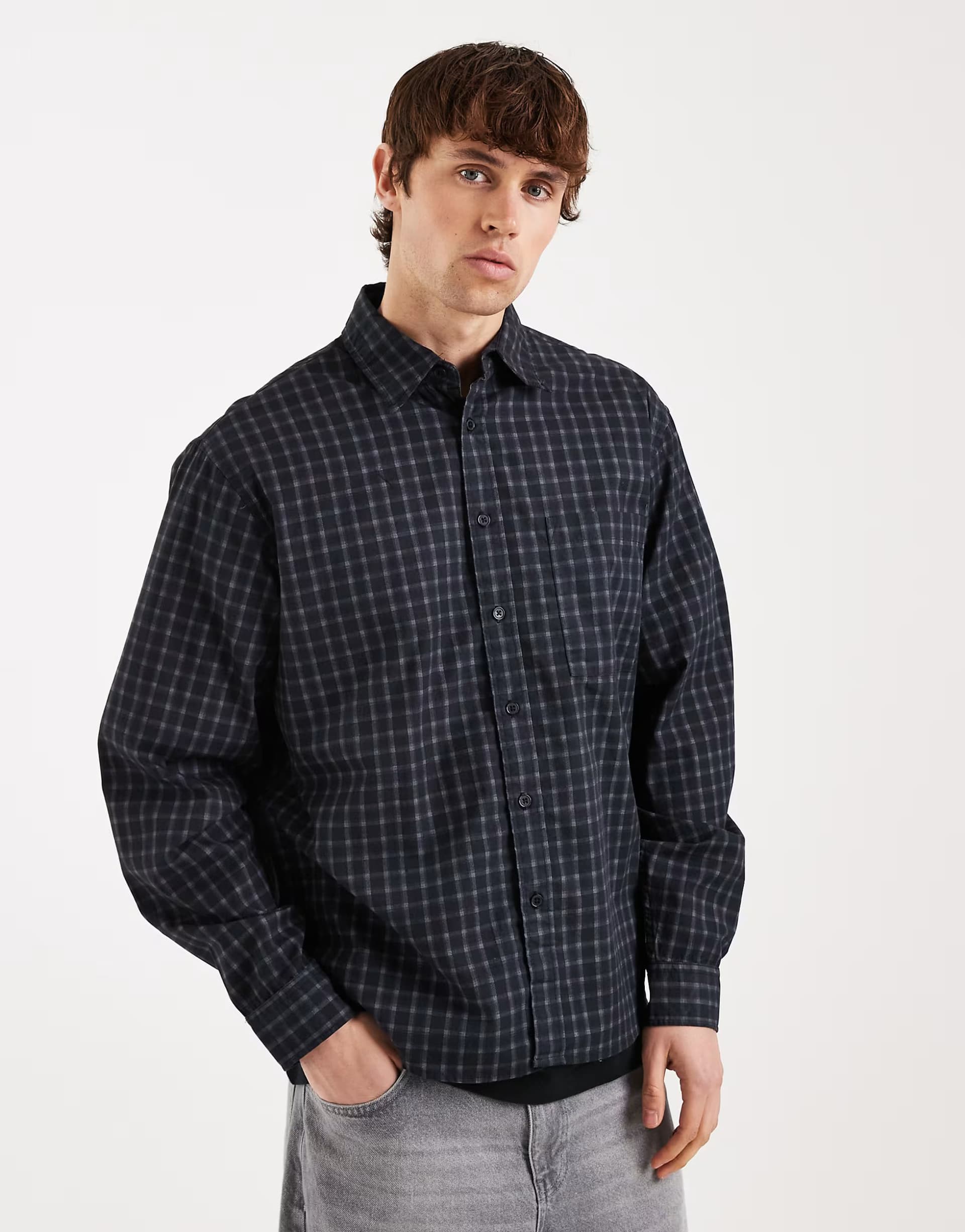 ASOS ONLY & SONS relaxed fit shirt in dark brown check