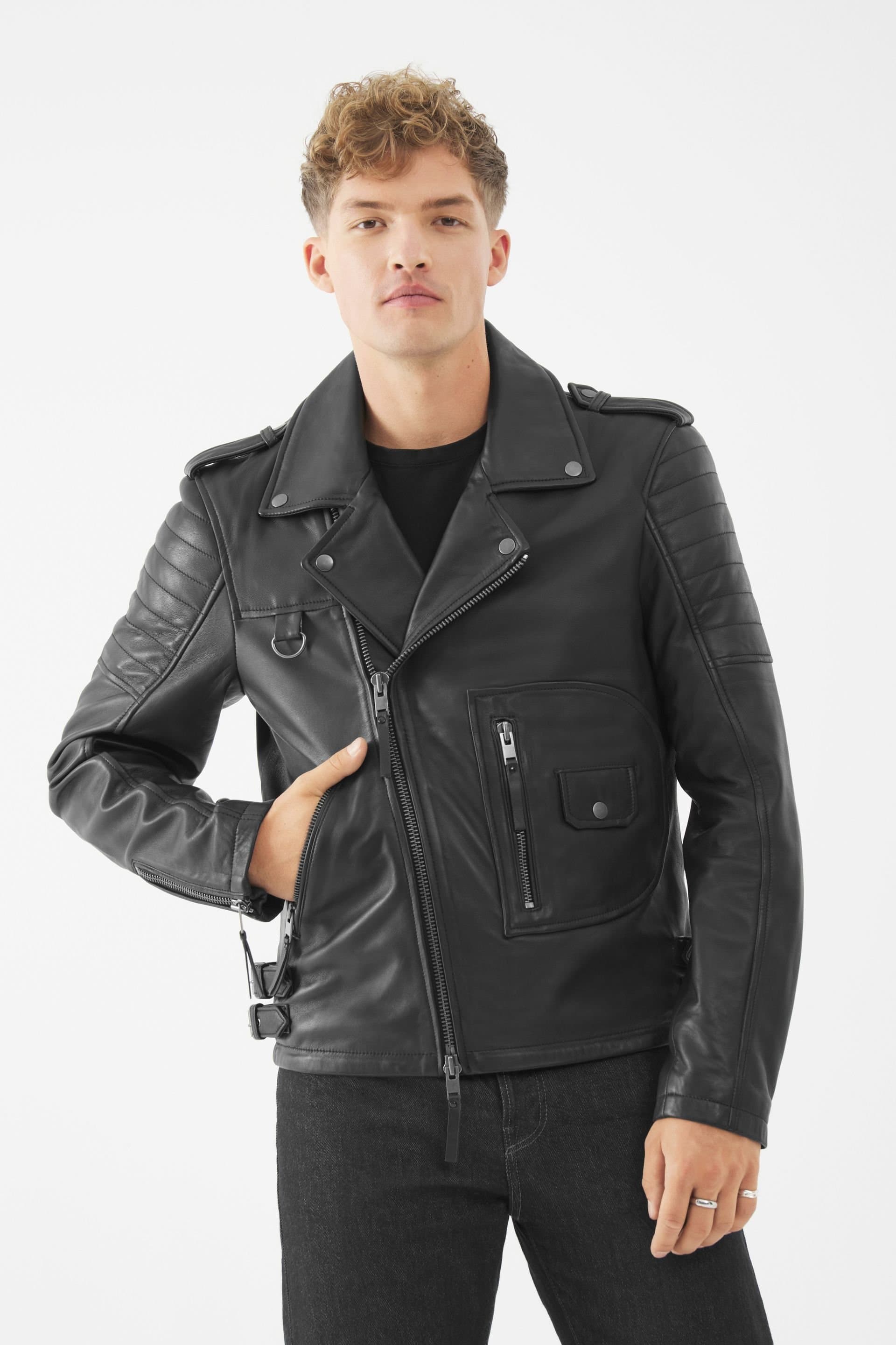 Bolongaro Trevor Bolongaro Trevor Men's Real Leather Hoxton Biker Jacket in Black