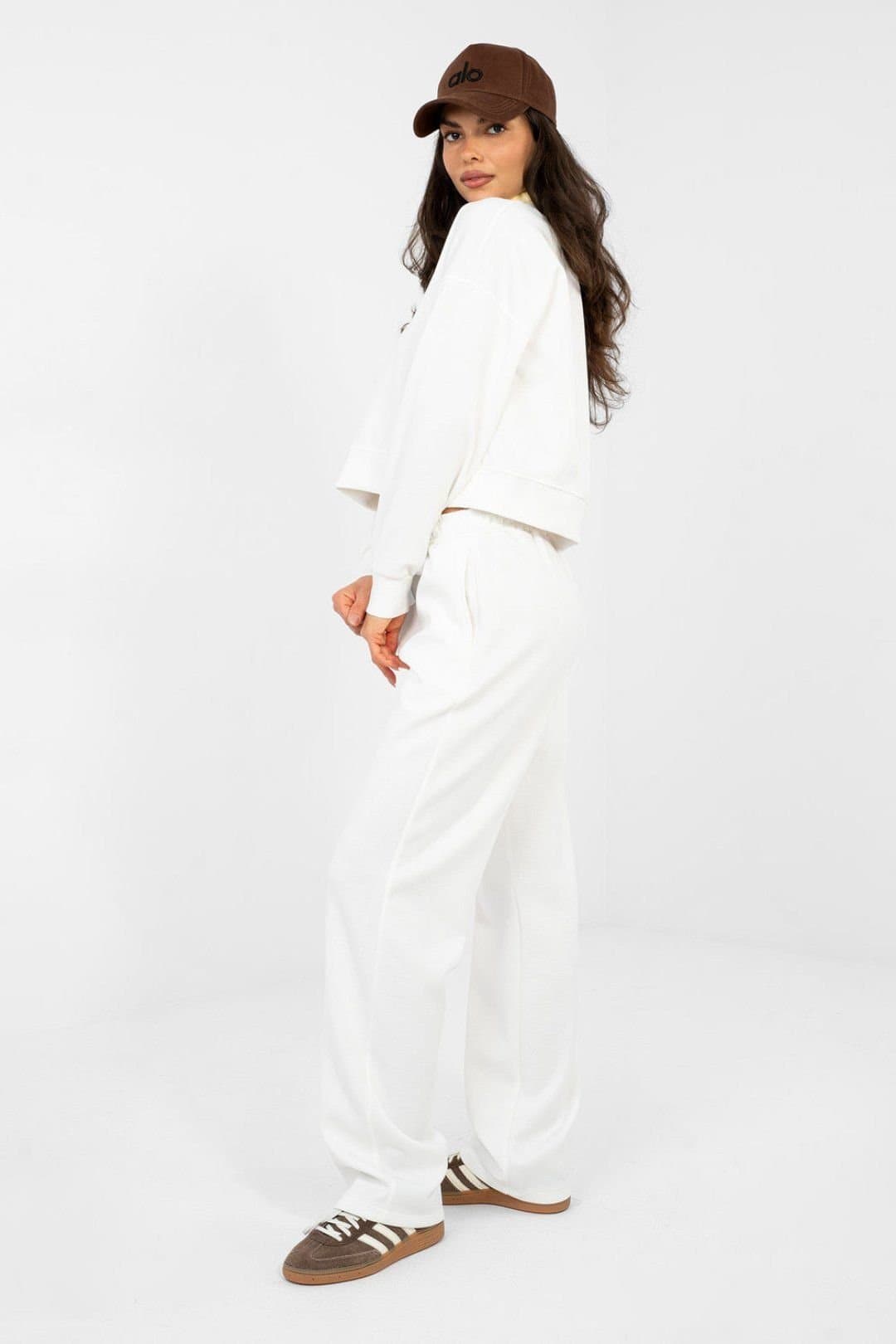 Love Lace Love Lace Women's Embroidered Tie Waist Tracksuit Set in White