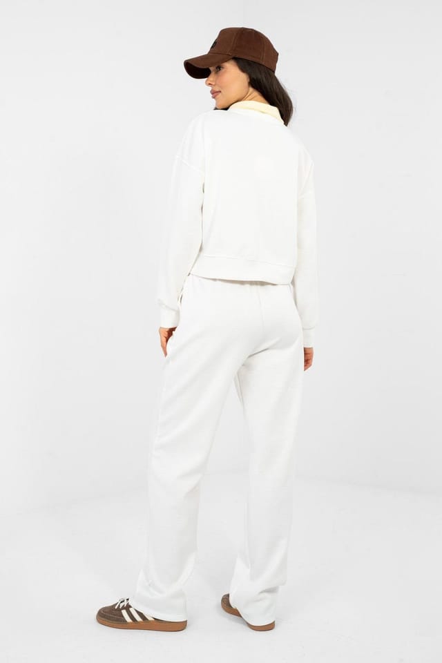 Love Lace Love Lace Women's Embroidered Tie Waist Tracksuit Set in White - 2
