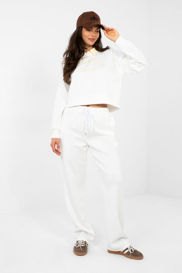 Love Lace Love Lace Women's Embroidered Tie Waist Tracksuit Set in White - 3
