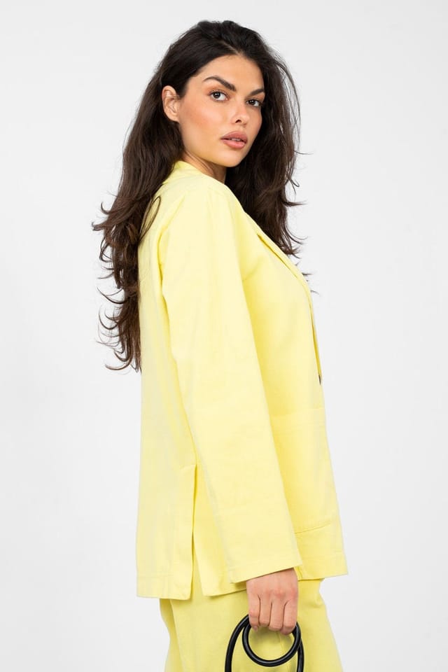 Love Lace Love Lace Women's Cotton Elastane Denim Blazer with Patch Pockets in Yellow - 2