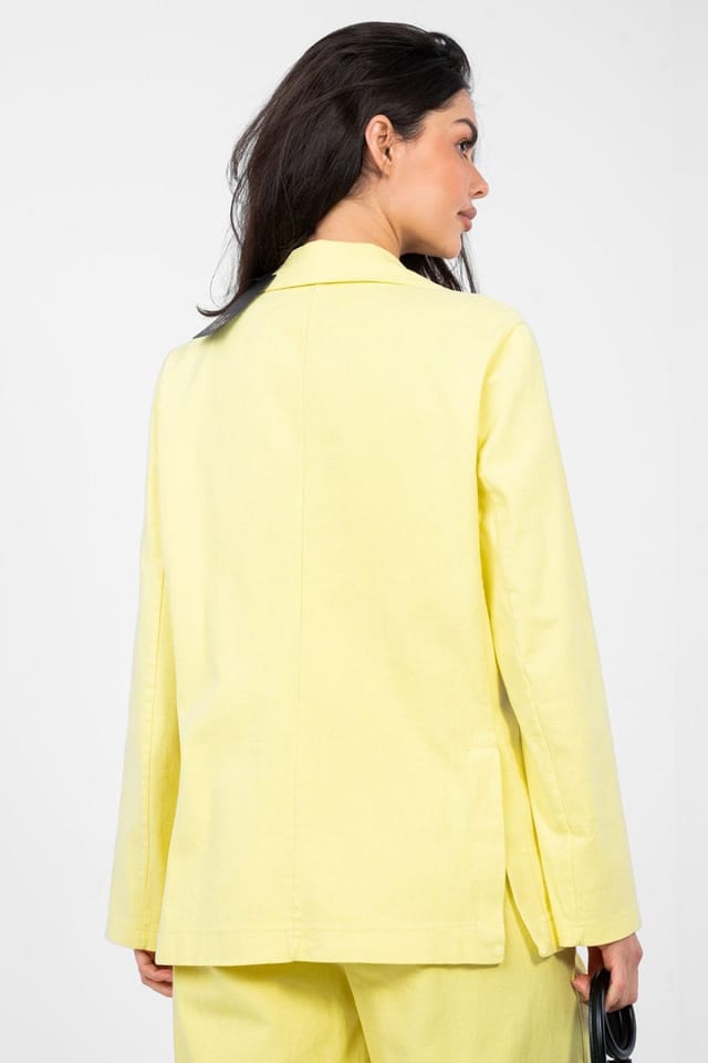 Love Lace Love Lace Women's Cotton Elastane Denim Blazer with Patch Pockets in Yellow - 3