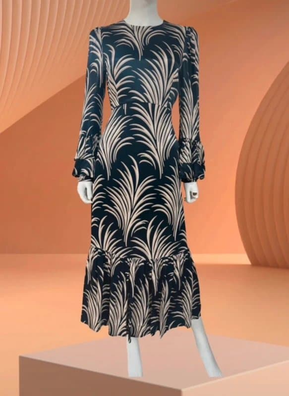 Mint Velvet NEW (shop floor) Mint Velvet Navy Leaf Print Midi Dress Satin - RRP £199 - UK 8
