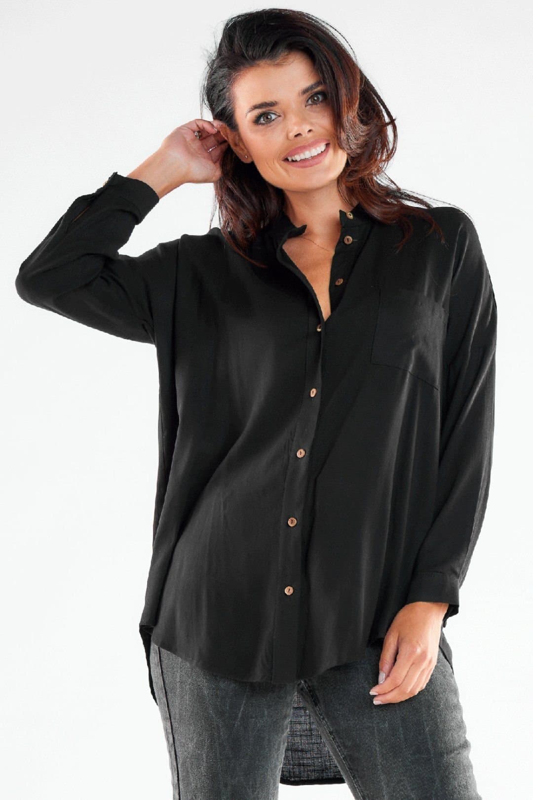 Love Lace Love Lace Black Long Sleeve Elegant Stand-Up Shirt