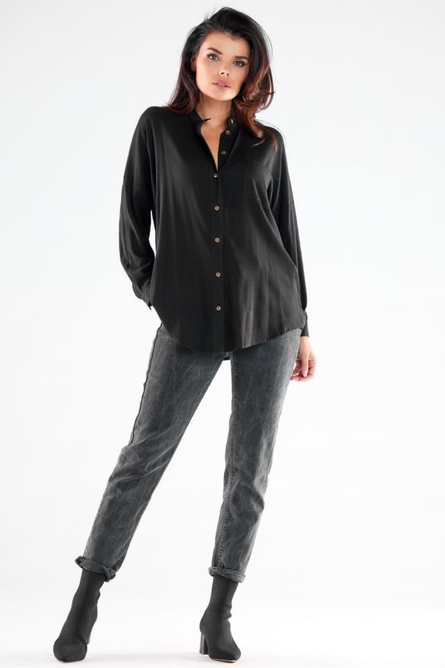 Love Lace Love Lace Women's Elegant Stand Up Long Sleeve Shirt Poland in Black - 2