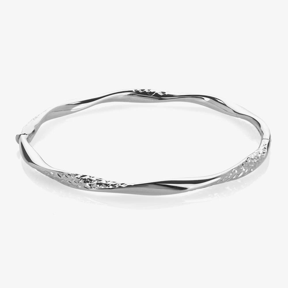 T.H.Baker T.H.Baker Women's 9ct White Gold Diamond Cut Twist Bangle BN374 in Silver - 1