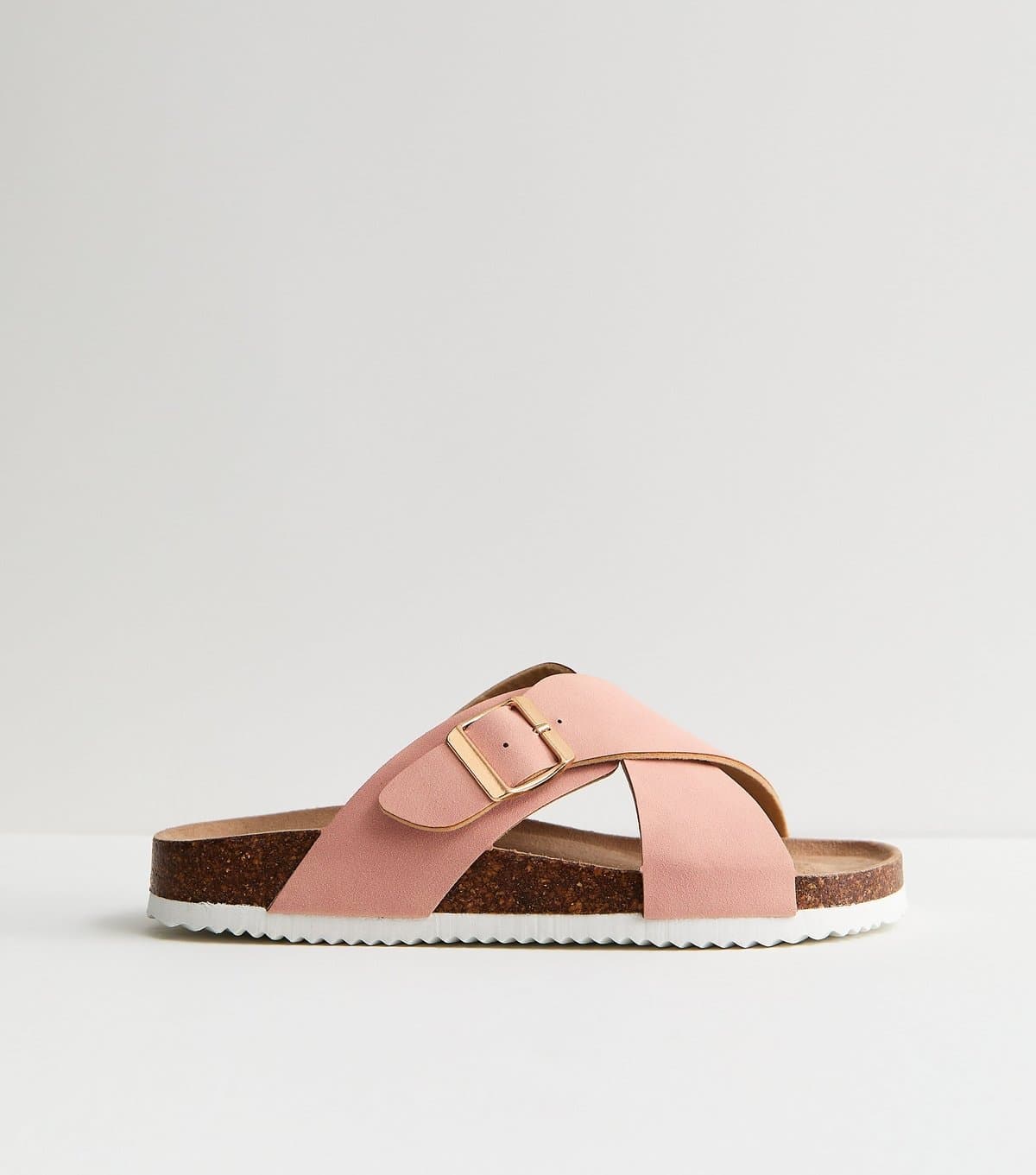 New Look Women's Wide Fit Pink Faux Suede Cork Sole Sandals Vegan New Look