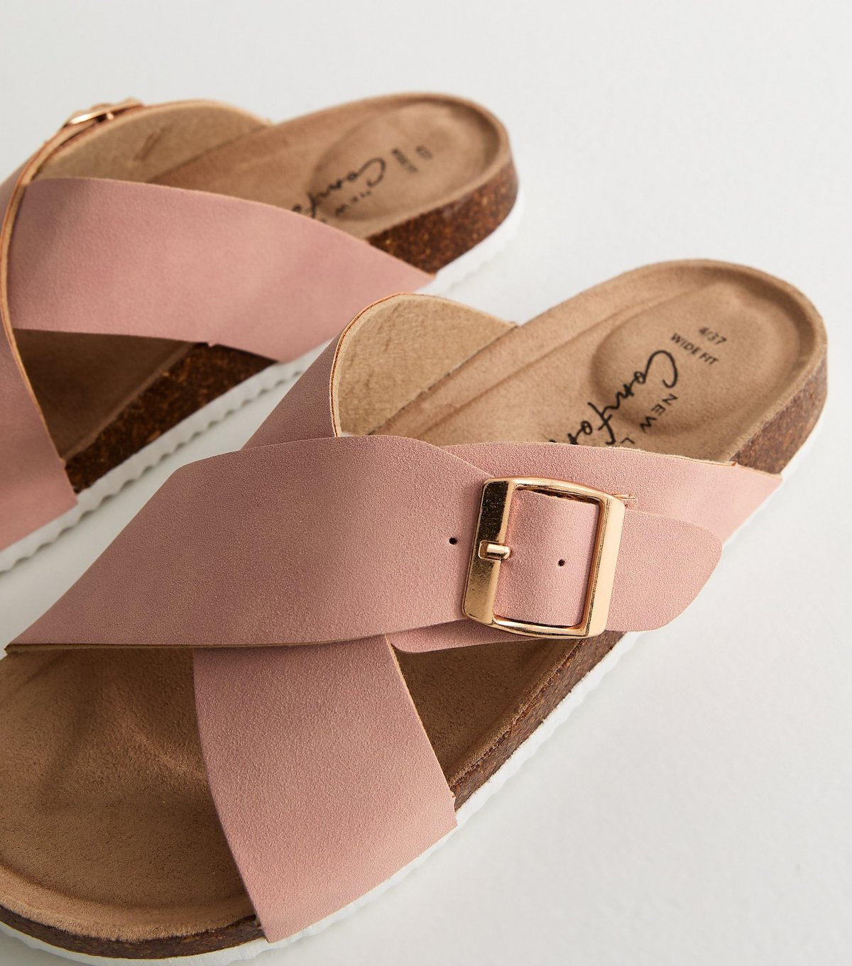 New Look Women's Wide Fit Pink Faux Suede Cork Sole Sandals Vegan New Look - 3