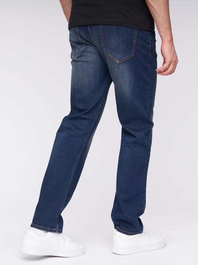 Henleys Henleys Breeze Men's Straight-Fit Stretch Denim Jeans with Woven Label Detail in Dark Navy - 2