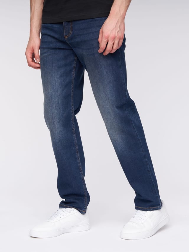 Henleys Henleys Breeze Men's Straight-Fit Stretch Denim Jeans with Woven Label Detail in Dark Navy - 3