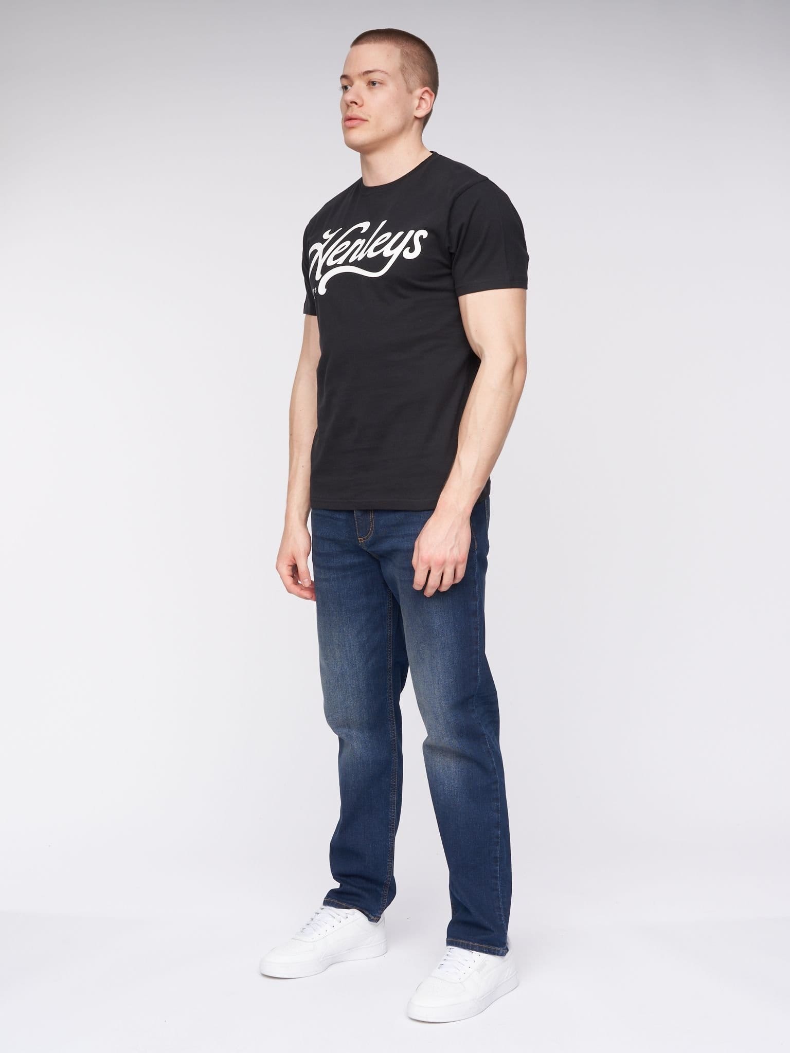 Henleys Henleys Breeze Men's Straight-Fit Stretch Denim Jeans with Woven Label Detail in Dark Navy - 4