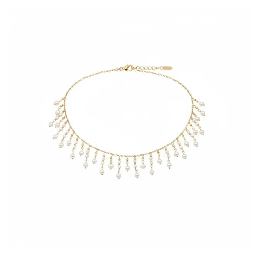 Angel Barocco Angel Barocco Women's Natural Freshwater Pearl Tassel Choker Chain - White