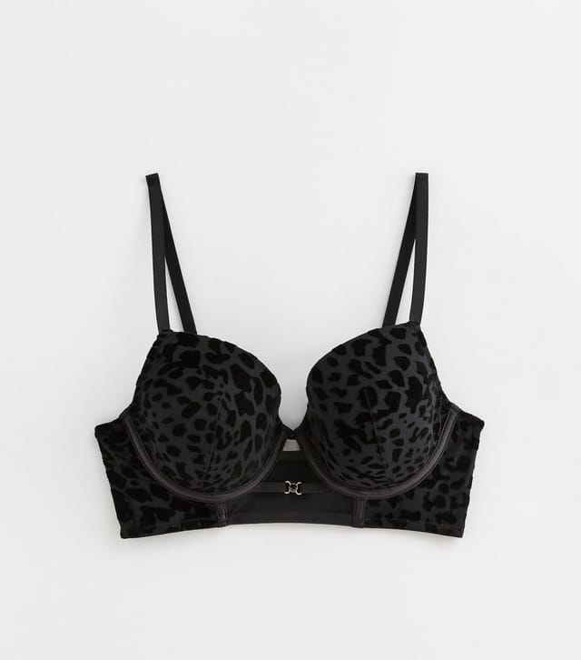 New Look Women's Black Leopard Flock T-Shirt Bra New Look - 2