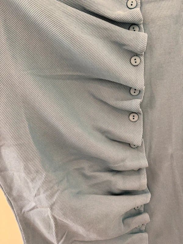 Topshop Topshop BN blue ribbed asymmetric shoulder Bardot top short sleeve button up top ruched top