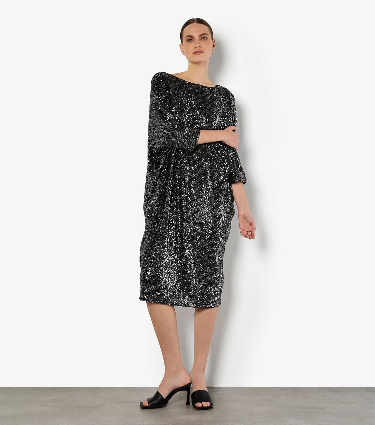 Apricot Women's Silver Sequin Lines Cocoon Midi Dress Apricot New Look