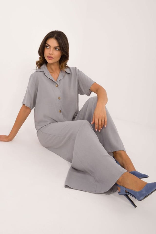 Love Lace Love Lace Women's Elegant Viscose Shirt & High Waist Trousers Set in Grey - 2