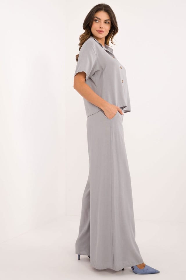 Love Lace Love Lace Women's Elegant Viscose Shirt & High Waist Trousers Set in Grey - 3