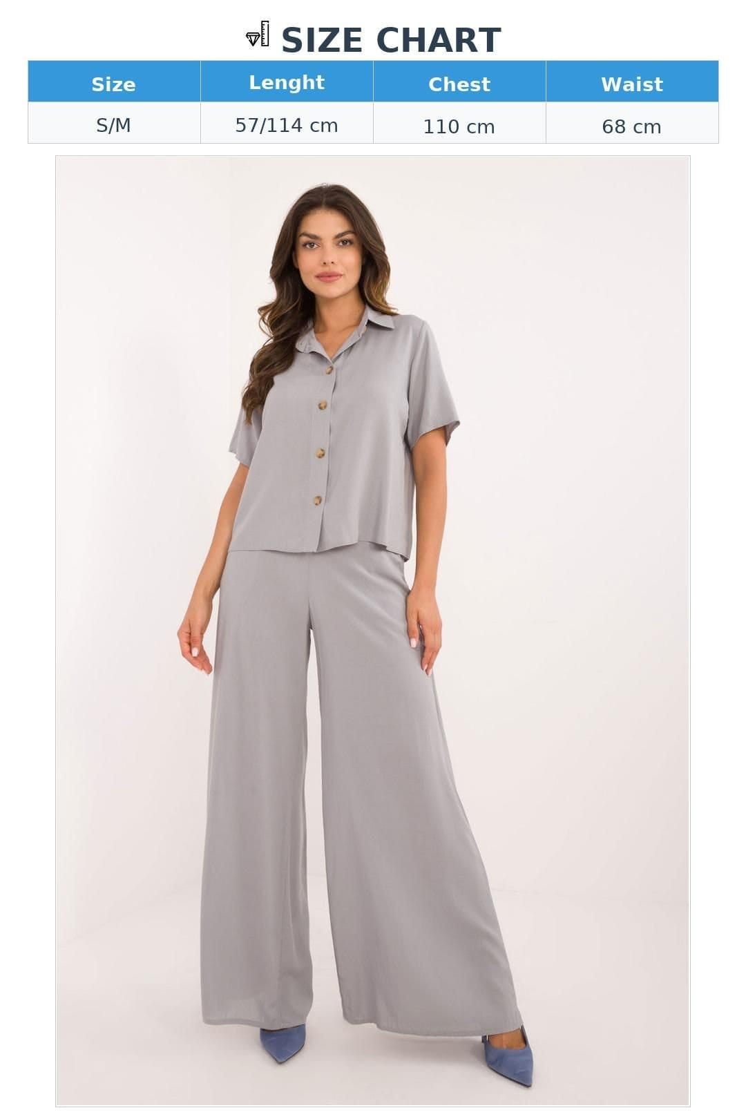 Love Lace Love Lace Women's Elegant Viscose Shirt & High Waist Trousers Set in Grey - 4