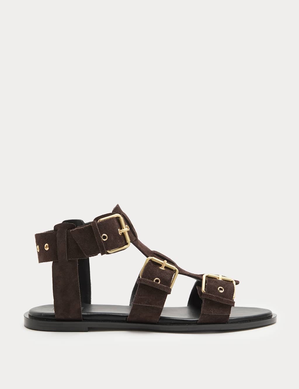 Marks & Spencer M&S Suede Eylet Detail Flat Gladiator Sandals Brown - 1