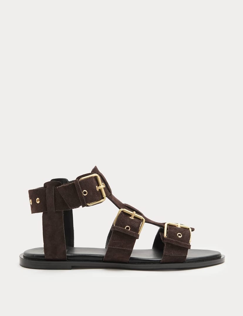Marks & Spencer M&S Suede Eylet Detail Flat Gladiator Sandals Brown - 1