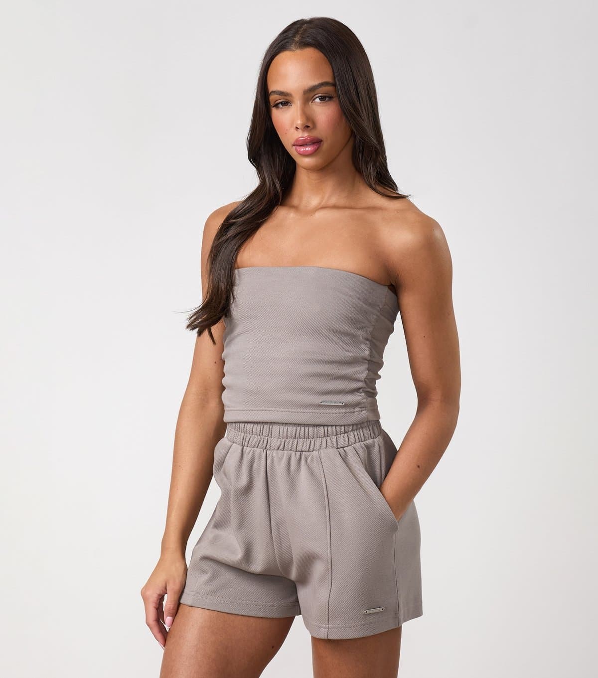 Gym King Gym King Light Grey Cropped Bandeau Top