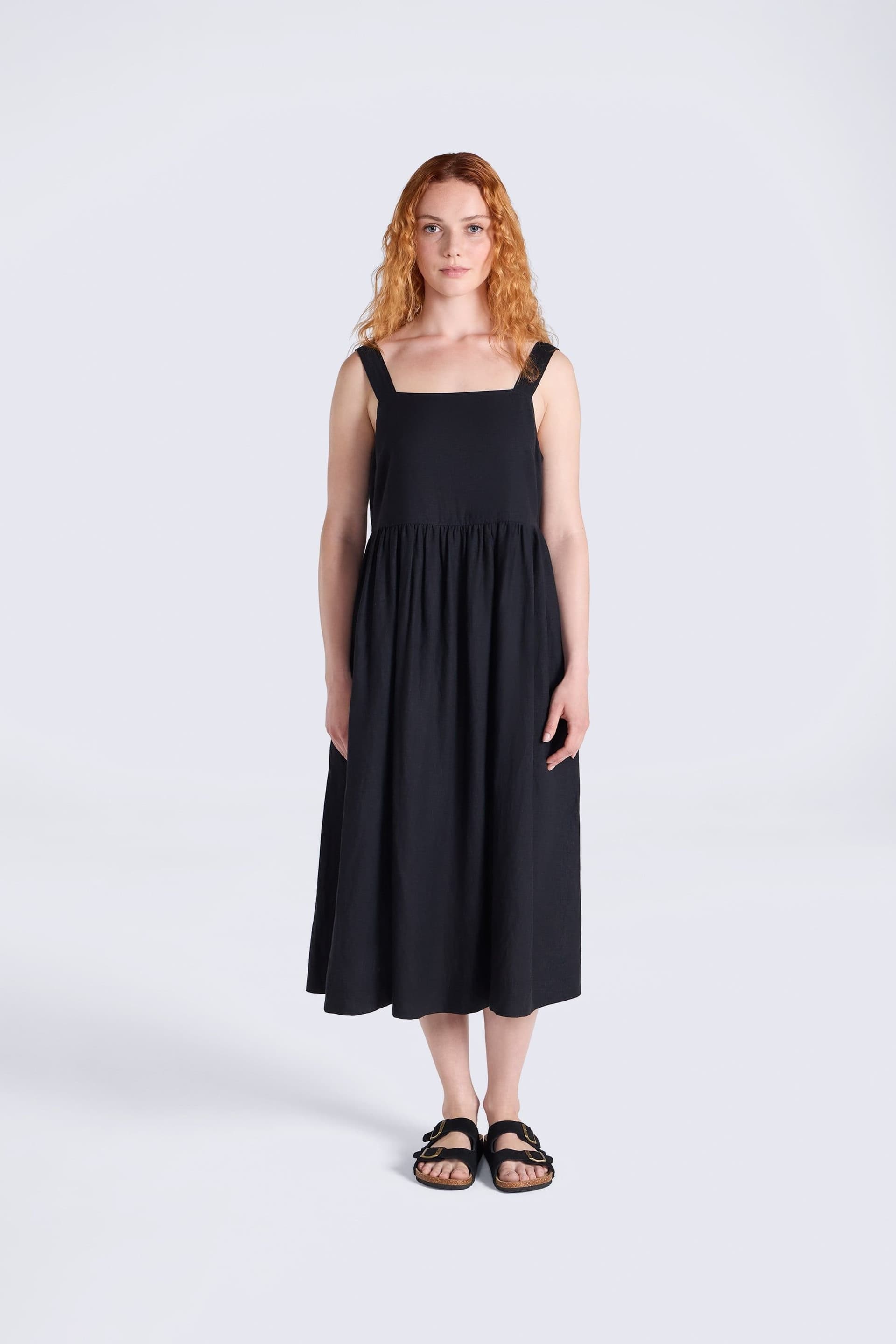 Animal Animal Women's Breathable Lightweight Comfy Linen Midi Dress in Black