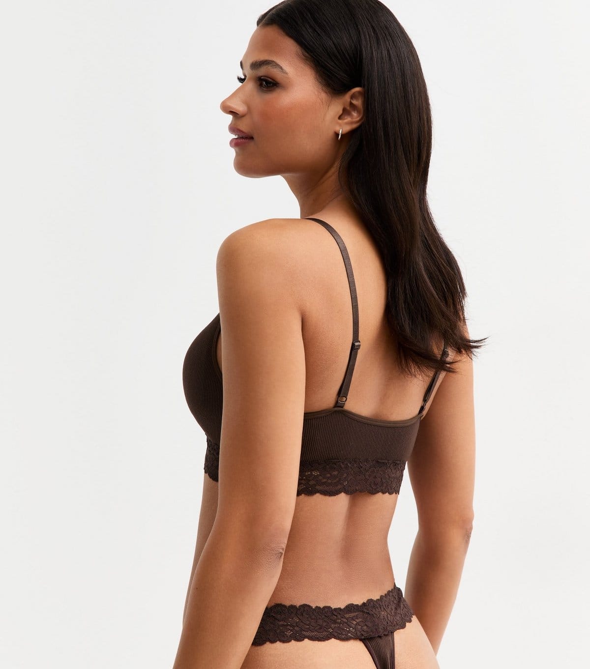 New Look Women's Brown Ribbed Seamless Lace Trim Bralette New Look - 4