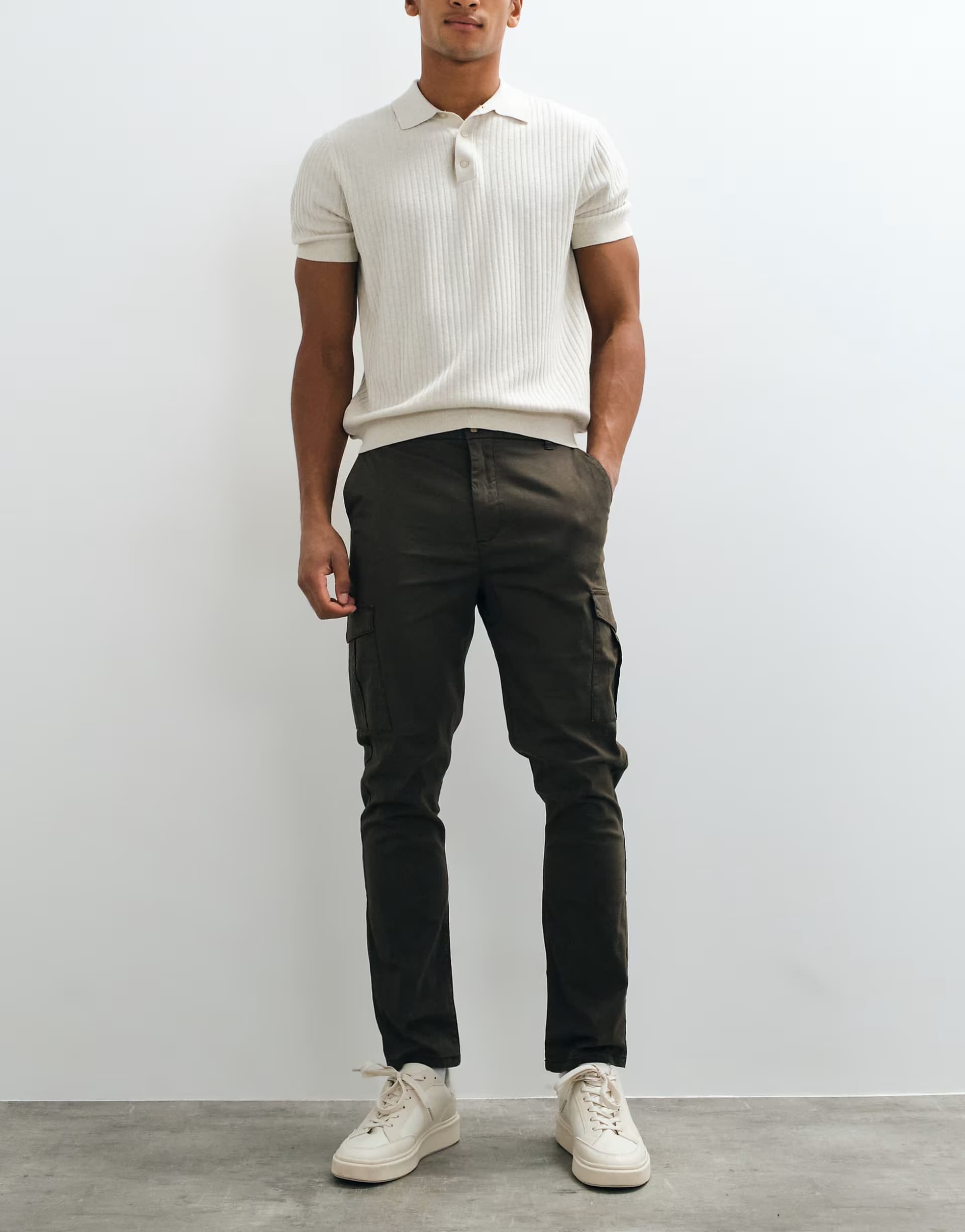 ASOS Brave Soul cotton twill cargo chino in khaki