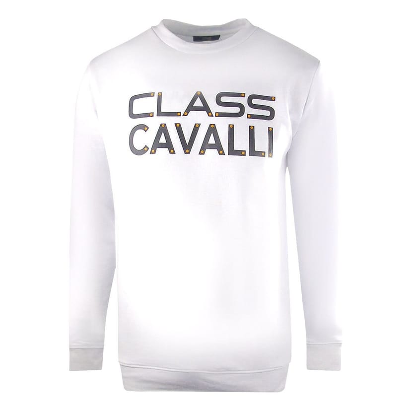 Cavalli Class Cavalli Class Men's Large Bold Logo Design White Sweatshirt - 1