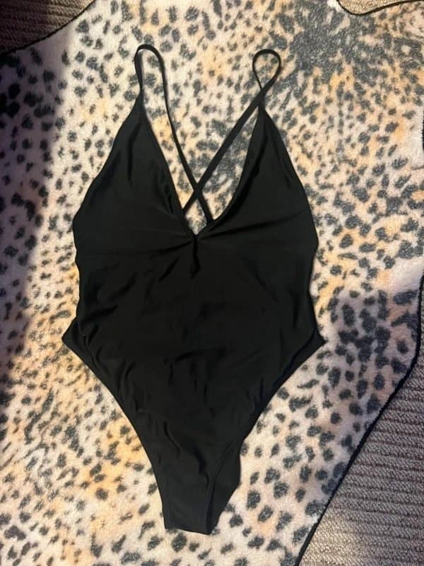 ASOS Black high waist plunge swimsuit
