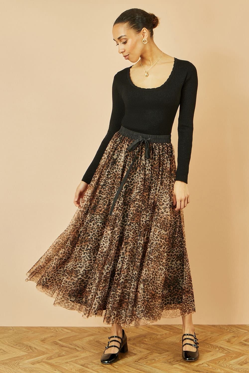 Yumi Yumi Women's Brown Leopard Mesh Tulle Skirt