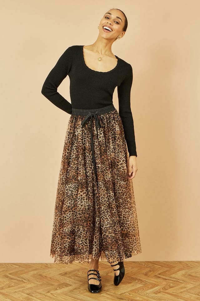 Yumi Yumi Women's Brown Leopard Mesh Tulle Skirt - 2