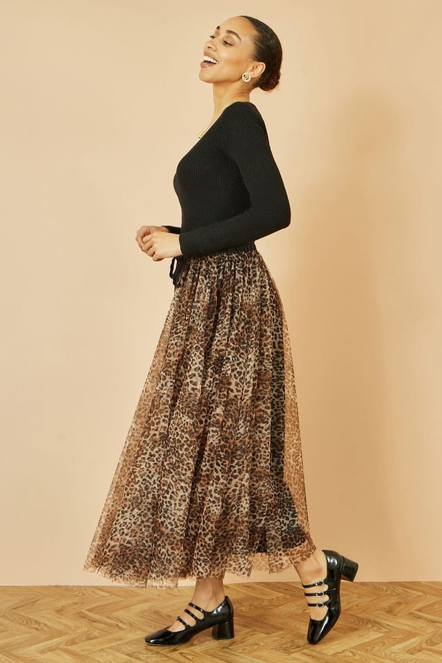 Yumi Yumi Women's Brown Leopard Mesh Tulle Skirt - 3