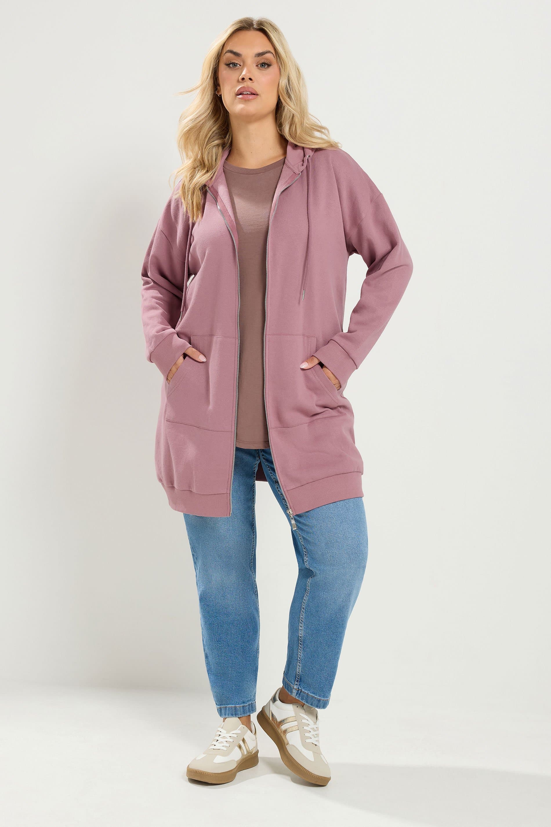 Yours Plus Size Dusky Pink Longline Zip Hoodie