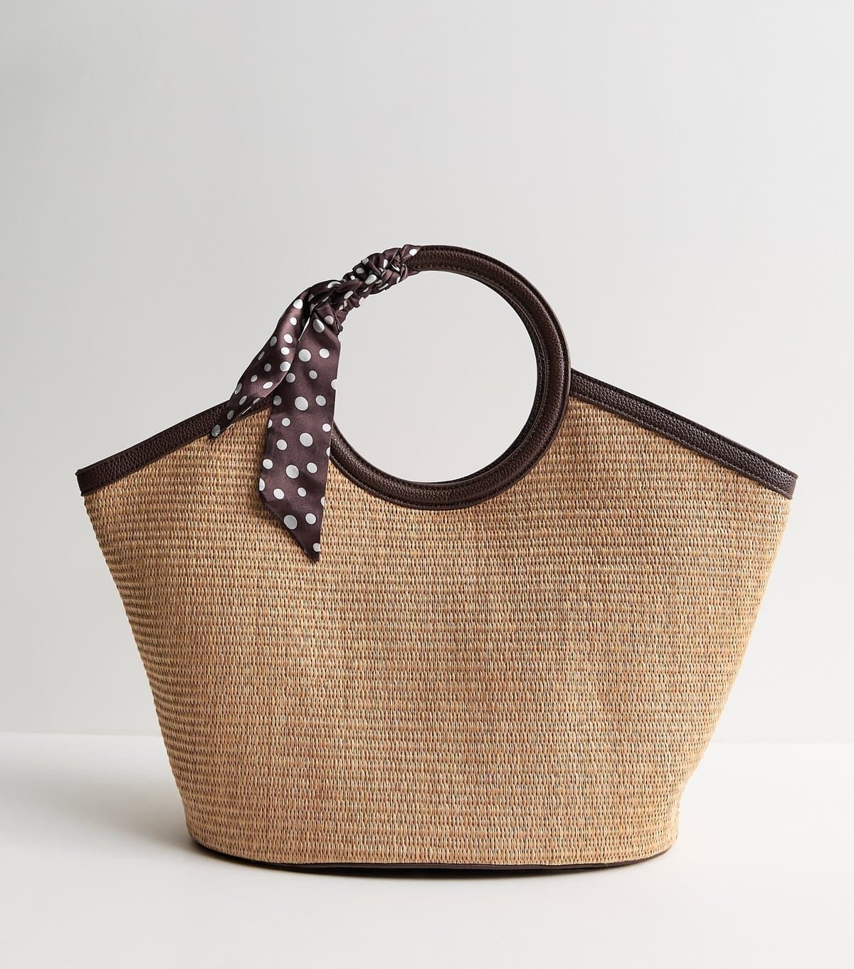 New Look Stone Circle Top Handle Basket Bag with Scarf New Look