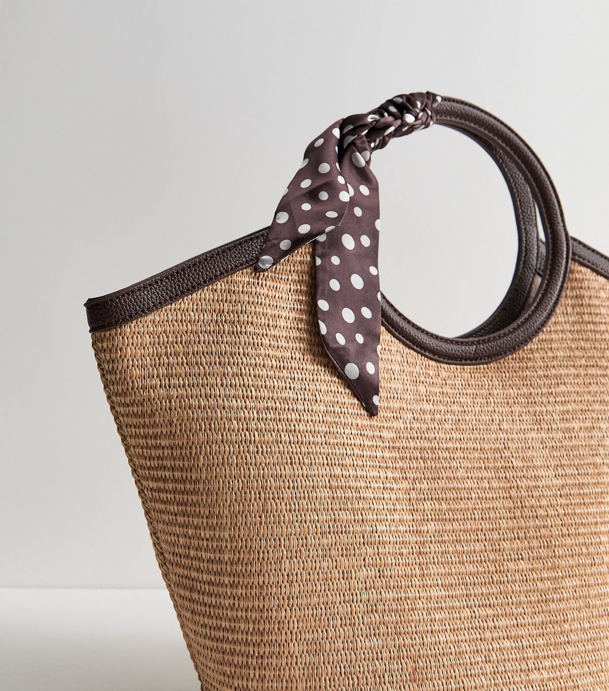 New Look Stone Circle Top Handle Basket Bag with Scarf New Look - 3