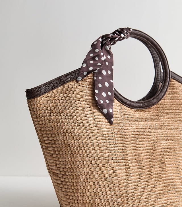 New Look Stone Circle Top Handle Basket Bag with Scarf New Look - 3