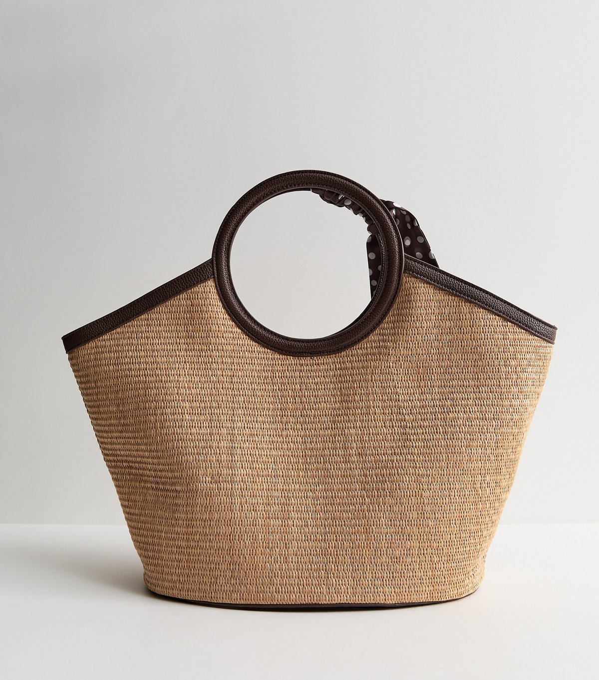 New Look Stone Circle Top Handle Basket Bag with Scarf New Look - 4