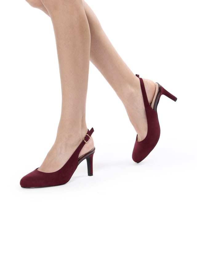 Paradox London Paradox London Women's Gertie' Wide Fit Round Toe Stiletto Heel Slingback Shoes in Burgundy - 2