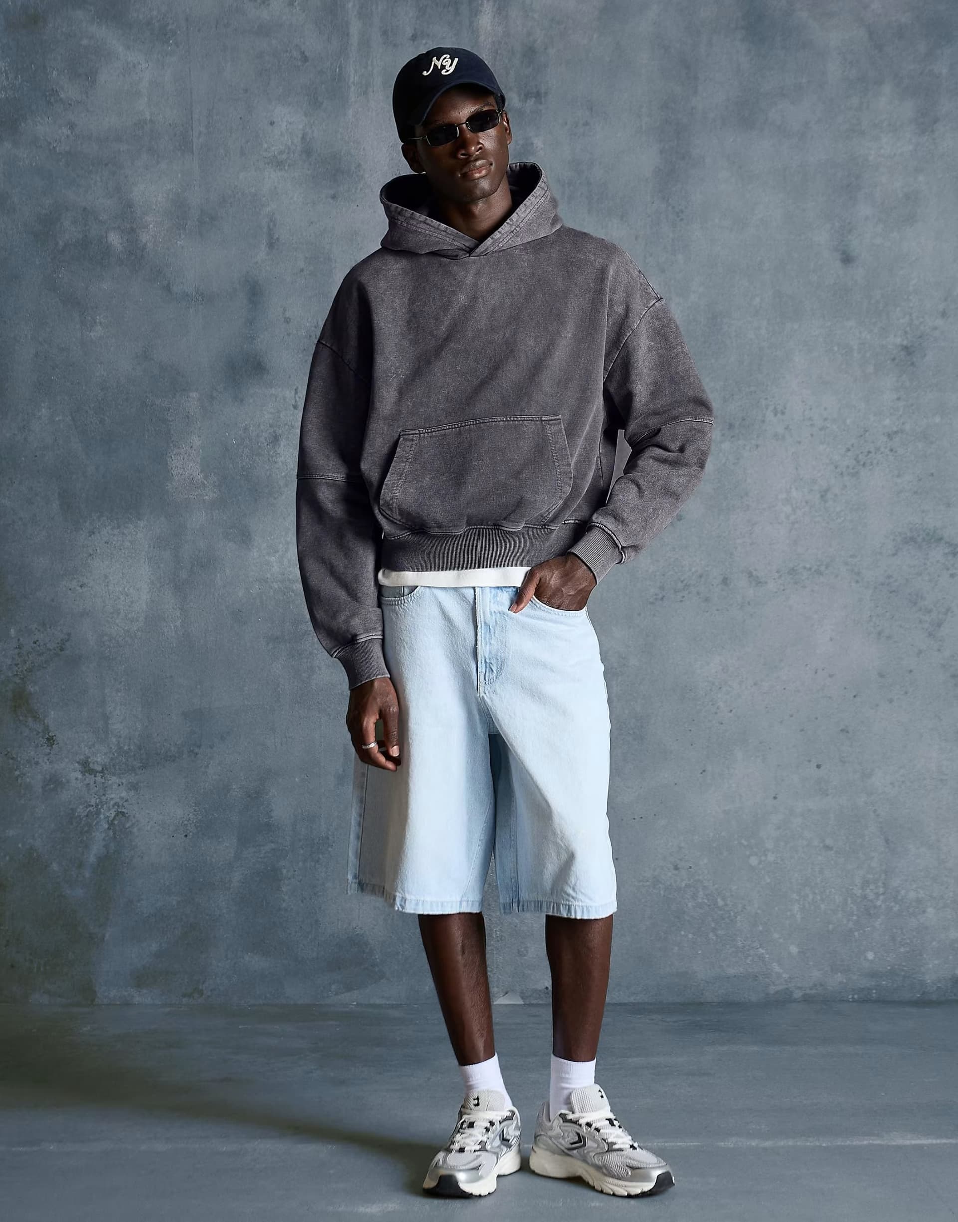 ASOS Bershka Boxy washed hood sweatshirt in grey