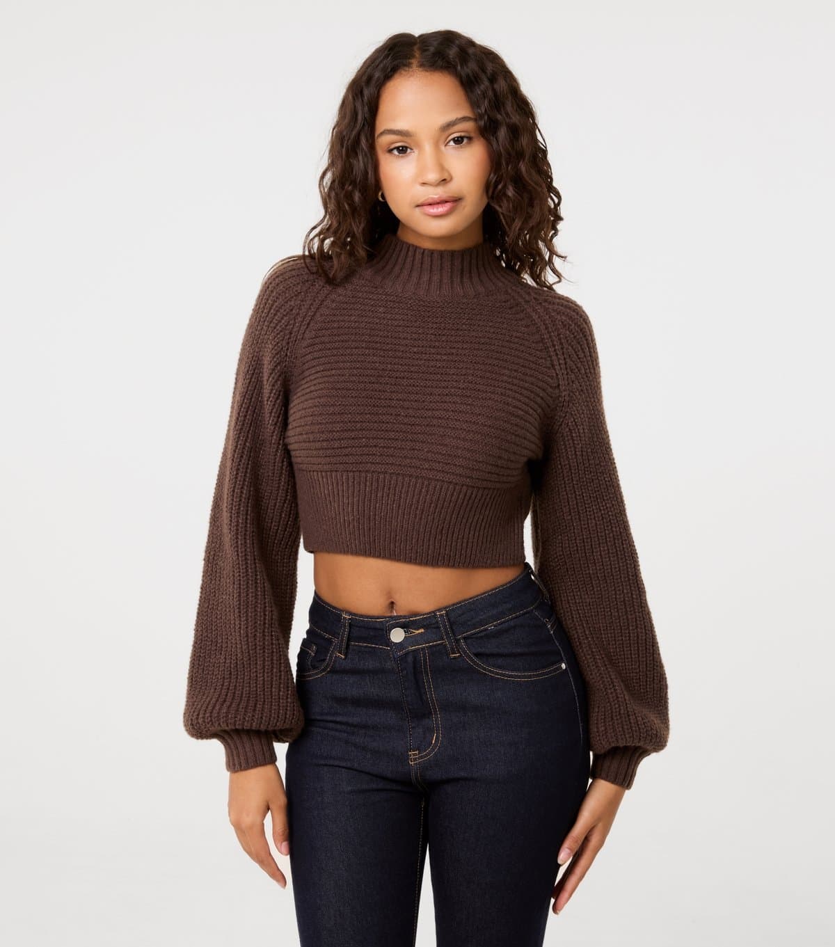 Pink Vanilla Women's Dark Brown High Neck Cropped Jumper Pink Vanilla New Look